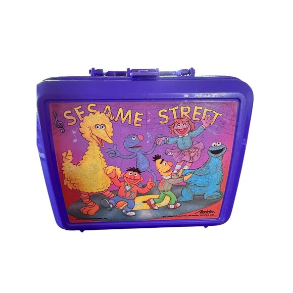 Vintage Aladdin Sesame Street Purple Plastic Lunchbox Big Bird Cookie Monster - Picture 3 of 11